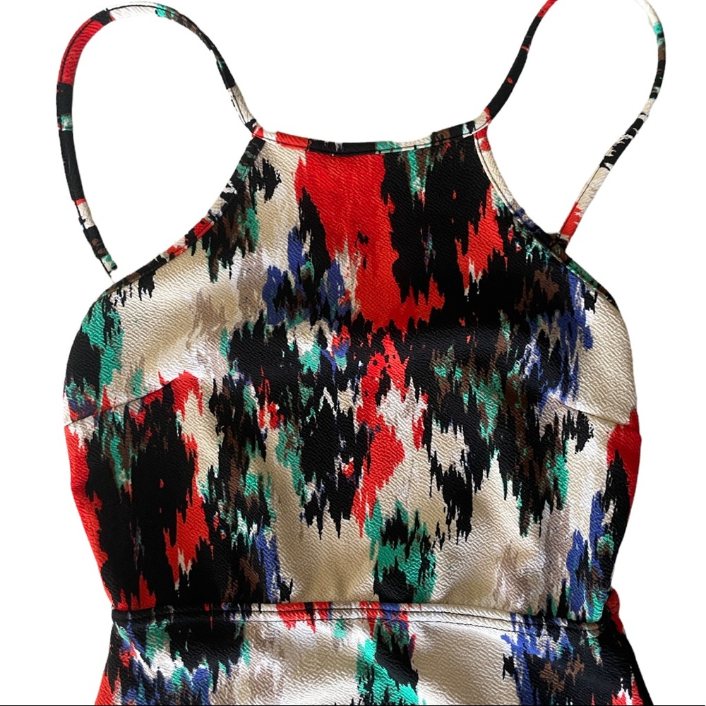 BooHoo Cream Multicolored High Neck Open Back Mini Sleeveless Dress NWOT - Picture 3 of 10